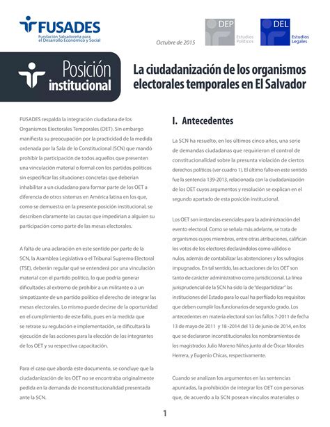 La Ciudadanización De Los Organismos Electorales Temporales En El