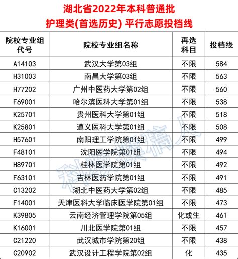 2022年湖北本科普通批护理类平行志愿投档线 知乎