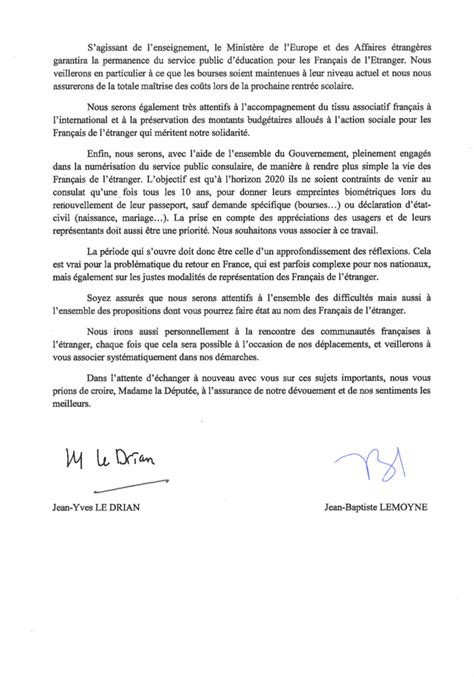 Lettre Du Minist Re Des Affaires Etrang Res