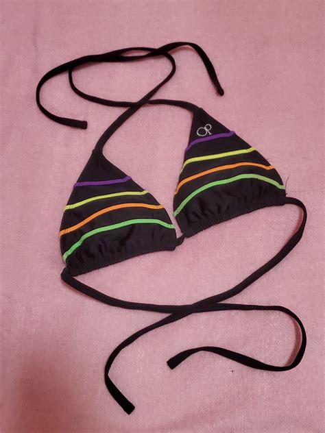 Black Neon Triangle String Bikini Top Women S Fashion Swimwear Bikinis Swimsuits On Carousell