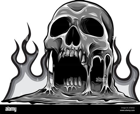 Monochromatic Skull That Is Melting Vector Drawing Illustration Stock