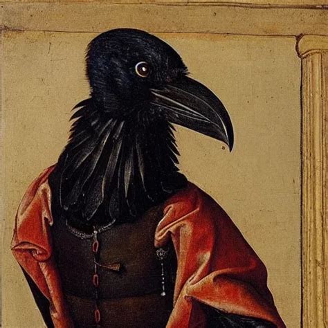 A Highly Detailed Renaissance Oil Painting Of A Raven Stable