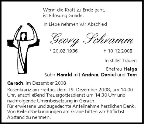 Georg Schramm Traueranzeige Trauer InFranken De