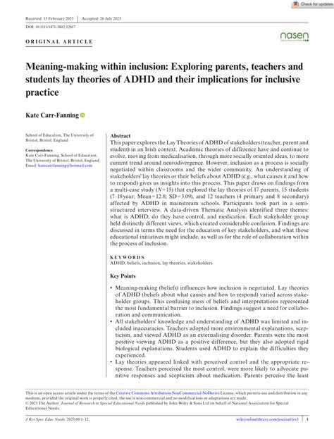 Pdf Meaning Making Within Inclusion Exploring Parents Teachers And