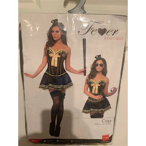 New Fever Police Officer Sexy Cop Costume Adult Size Large Boned Corset And Tutu