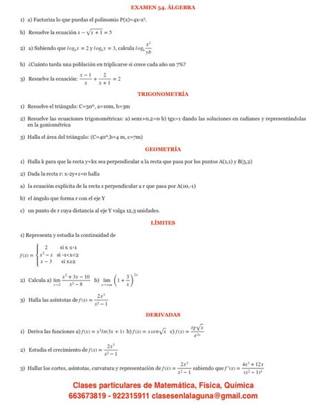 Examen Bachillerato Matem Tica