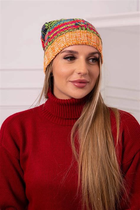 Cap With Fleece Klaudia K Neon Green Orange Czapki Damskie