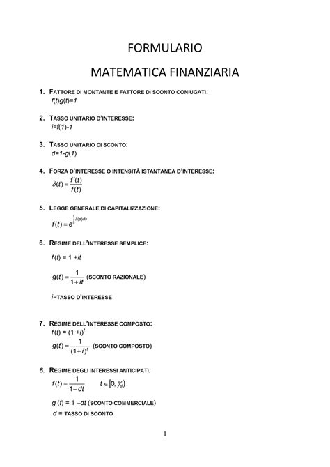 Formulario Per Dsa Mat Fin Formulario Matematica Finanziaria