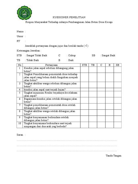 Detail Contoh Kuesioner Penelitian Koleksi Nomer