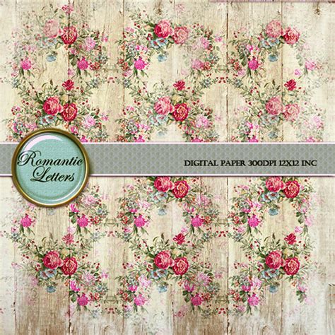 Digital Scrapbook Paper Pack Shabby Chic Rose Background Rose Etsy