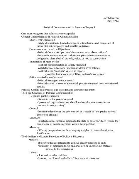 Political Communication In America Chapter 1 Psci 3244 Docsity