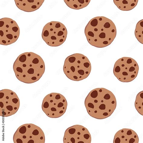 Seamless Pattern With Delicious Chocolate Chip Cookies Sweet Vector