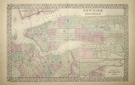 Map New York City Brooklyn Augustus Mitchell Antique C 1867 To