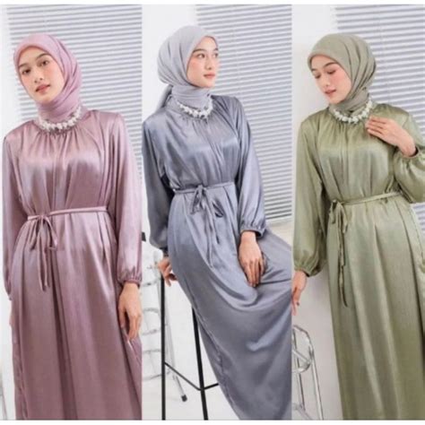 Jual LUNA DRESS BAHAN GRADENZA SHIMER SILK PREMIUM TIDAK NERAWANG DRESS