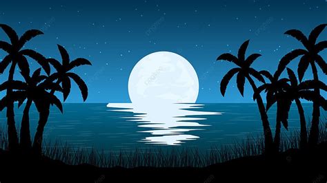 Ilustración De Playa De Medianoche Con Stock De Luna Llena Fondos Luna