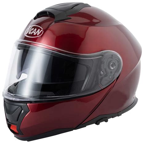 Vcan H Plain Motorcycle Helmet Burgundy Modular Safety