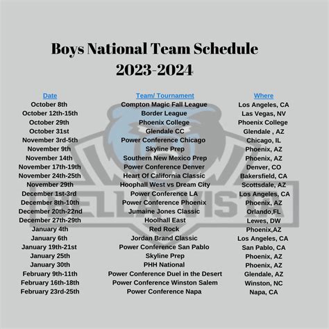 National Team Schedule - Bella Vista College Prep