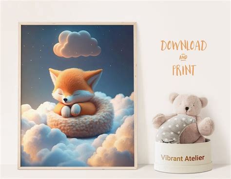 Printable Baby Fox Sleeping, Nursery Wall Art for Print, Cute Baby ...