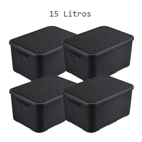 Kit Caixas Organizadora Empilh Vel Rattan Litros Ideal Para