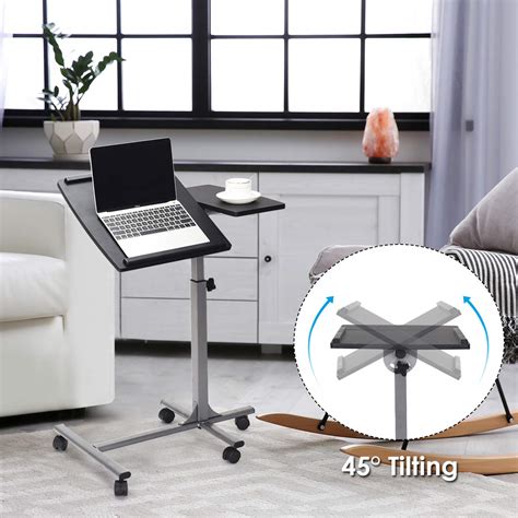 Tangkula Rolling Laptop Desk Cart Mobile Laptop Stand With Tilting