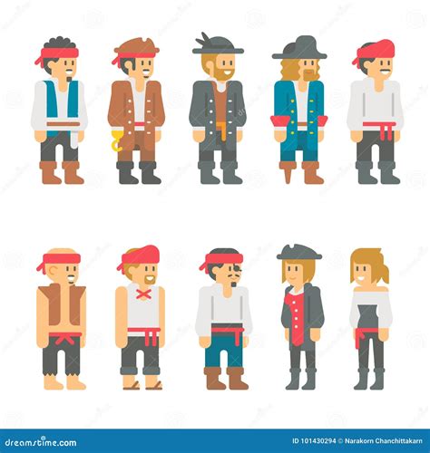 Flat Design Pirate Characters Set Stock Vector Illustration Of Sailor