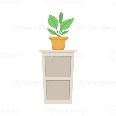 Houseplant In Pot On Nightstand Flat Vector Illustration Isolated On White Background 27189472 Png