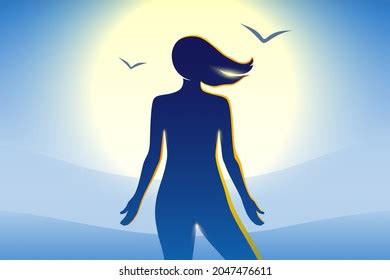 Naked Beautiful Woman Relaxing By Blue Stock Vector Royalty Free 2047476611 Shutterstock