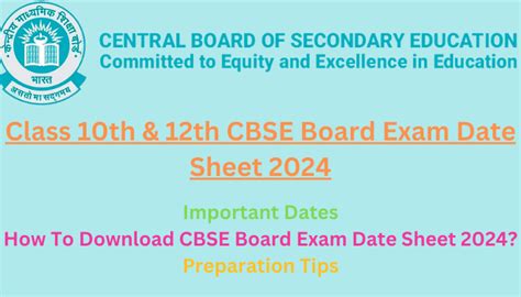 Cbse Board Exam 2024 Date Sheet Download Important Dates