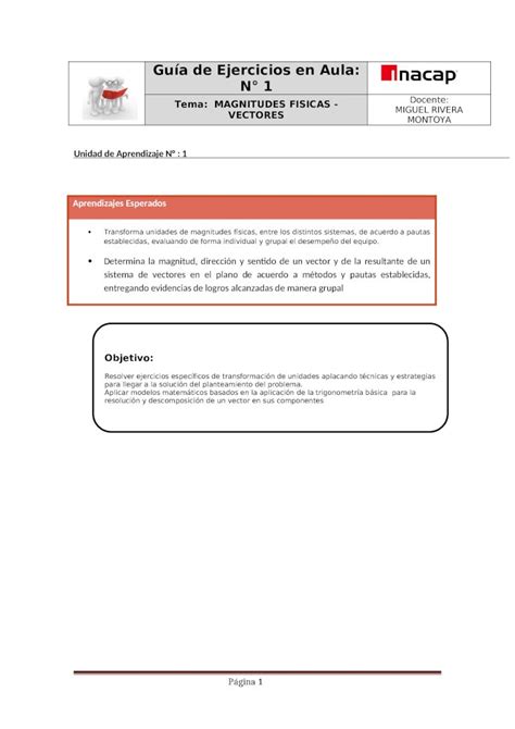 Doc Guia N De Ejercicios Magnitudes Fisicas Y Vectores Dokumen Tips