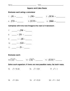 Square And Cube Roots Practice By Everyday Algebra Tpt