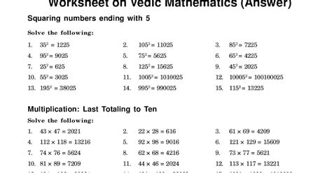 Answer Of Worksheet Vedic Maths For SPV