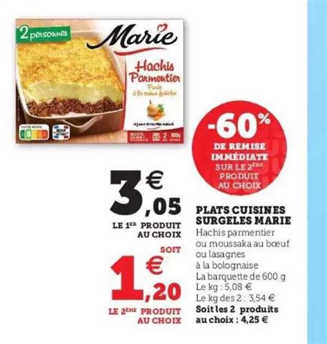 Promo Plats Cuisin S Surgel S Marie Chez Hyper U Icatalogue Fr