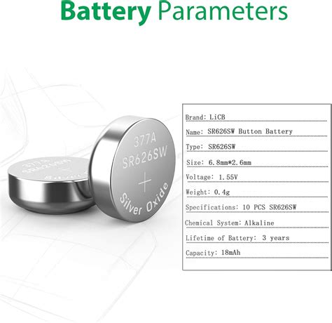 LiCB SR626SW 377 Paquete de 10 pilas de botón para reloj 155 V óxido