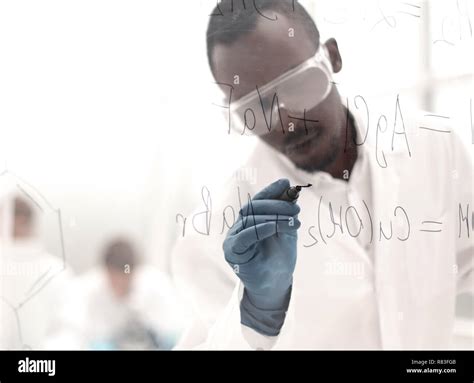 Scientist Writing Chemical Formula On A Glass Board Stock Photo Alamy