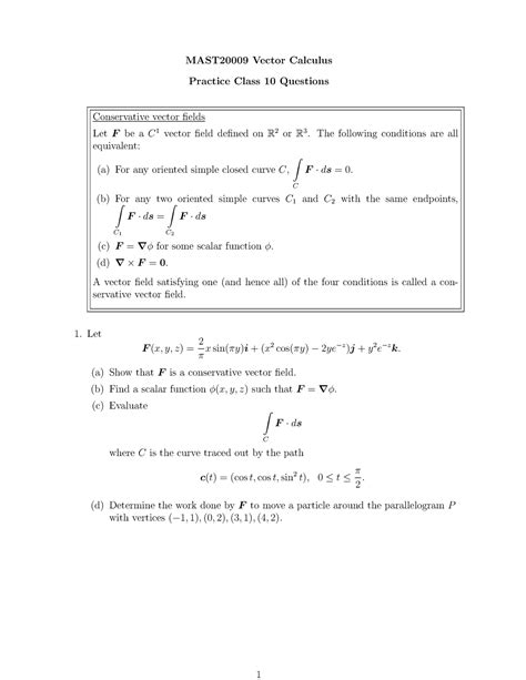 Tutorial 10 MAST20009 Vector Calculus Practice Class 10 Questions