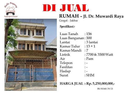 Dijual Rumah 3 Lantai Di Jl Dr Muwardi Raya Grogol Jakarta Barat