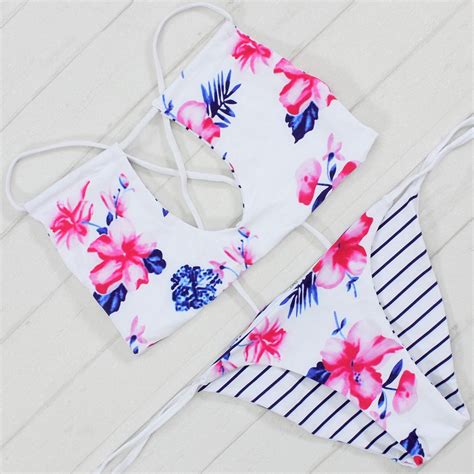 Women S White Halter Hibiscus Print Bikini S Xl Bikinis Swimwear