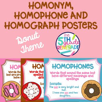 Homonym Homograph And Homophone Posters Donut Doughnut Theme Tpt