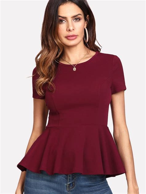 Zip Side Peplum Top Shein Peplum Top Peplum Blouses For Women