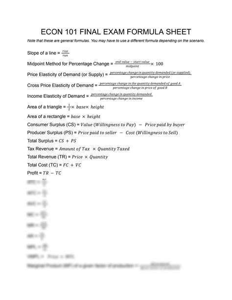 SOLUTION Econ 101 Final Exam Formula Sheet Studypool