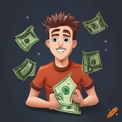 Cartoon Type Drawing With Moneydollar Bills Art Representing Young