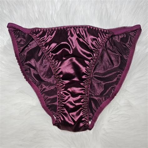Vintage Glossy Satin Panty Cherry Red String Bikini Brief Size Hip Ebay