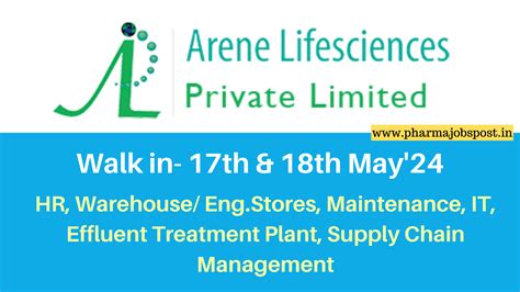 Arene Lifesciences Walk In Th Th May Pharma Jobs Post