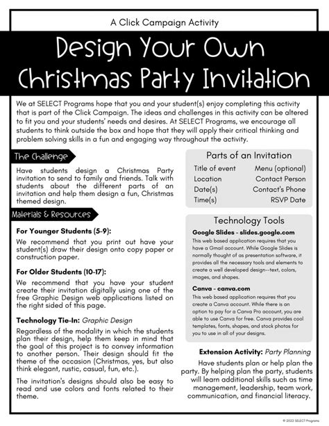 Design Your Own Christmas Party Invitation Activity (Plus an Extension ...