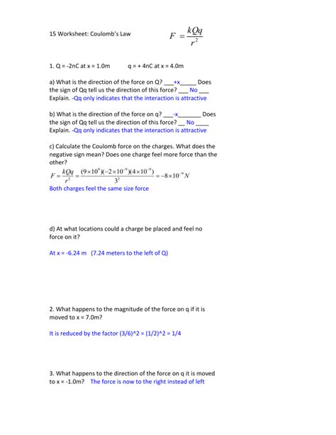 Coulombs Law Questions And Answers