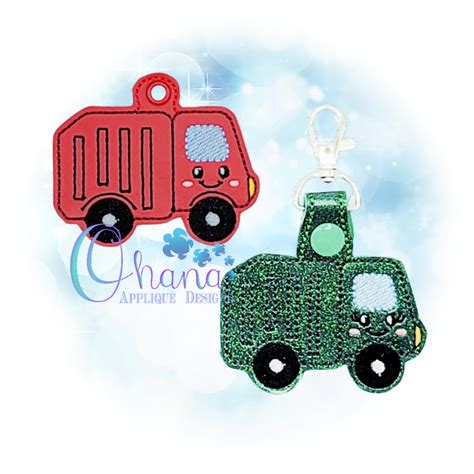 Garbage Truck Key Chain Embroidery Design - Ohana Applique Designs