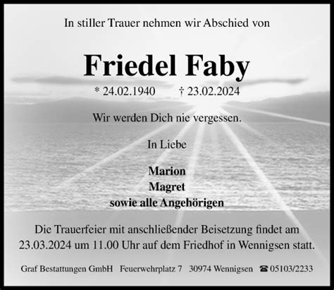 Traueranzeigen Von Friedel Faby Trauer Anzeigen De