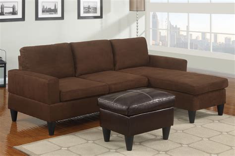 Small Chocolate Microfiber Sectional Sofas Reversible Chaise Ottoman ...