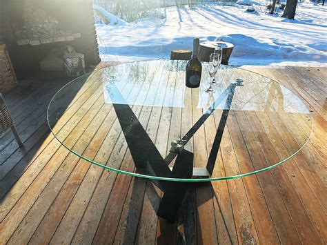 Стеклянный обеденный стол круглый, размеры полтора / 1,5 метра ПРЕМИУМ