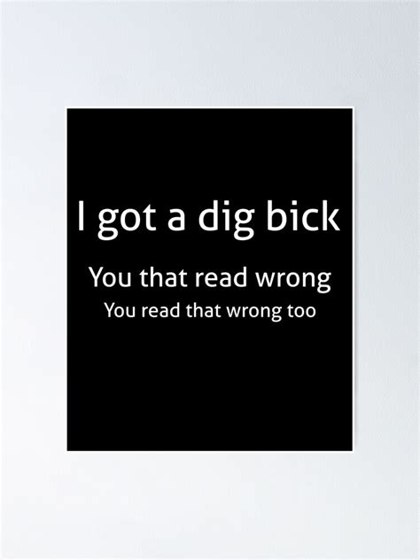 I Got A Dig Bick You That Read Wrong You Read That Wrong Too Funny Saying Poster For Sale By